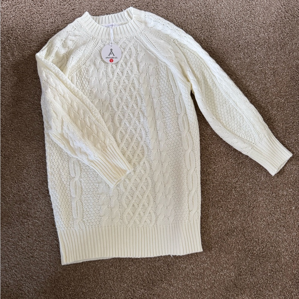 Cream Cable Knit Sweater dress
